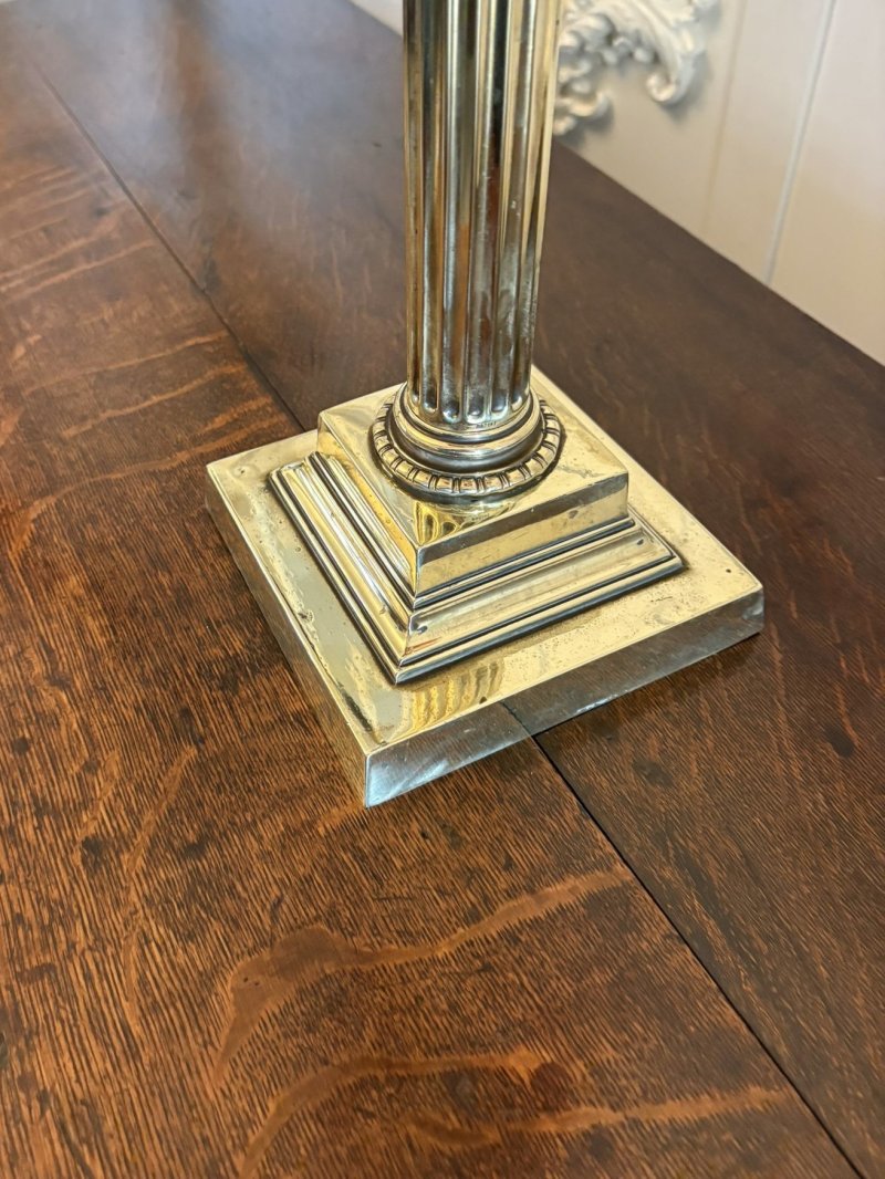 Antique Victorian Cranberry Glass Oil Lamp on Brass Corinthian Column